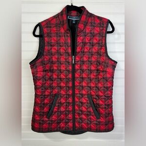 Karen Scott red & black buffalo zip up quilted vest. Size M
